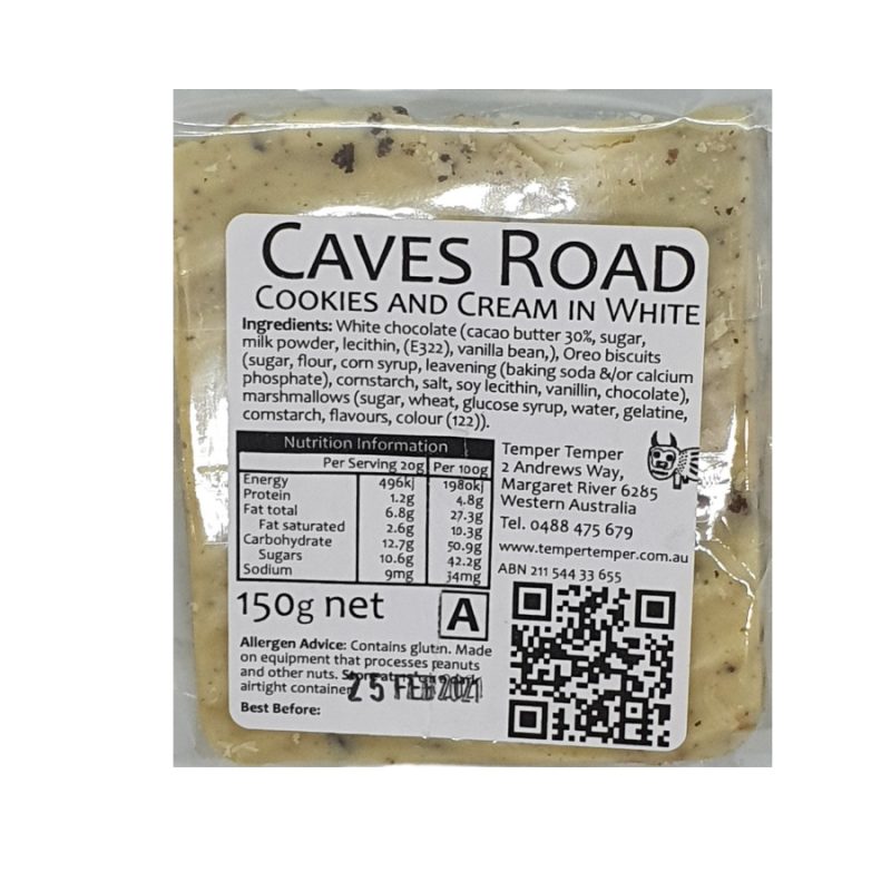 TEMPER TEMPER Caves Road Cookies & Cream White Rocky Road 150gms - Image 2