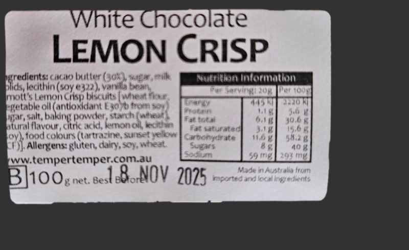 Temper Temper - White Choc Lemon Crisp Biscuit - Boxed Indulgence